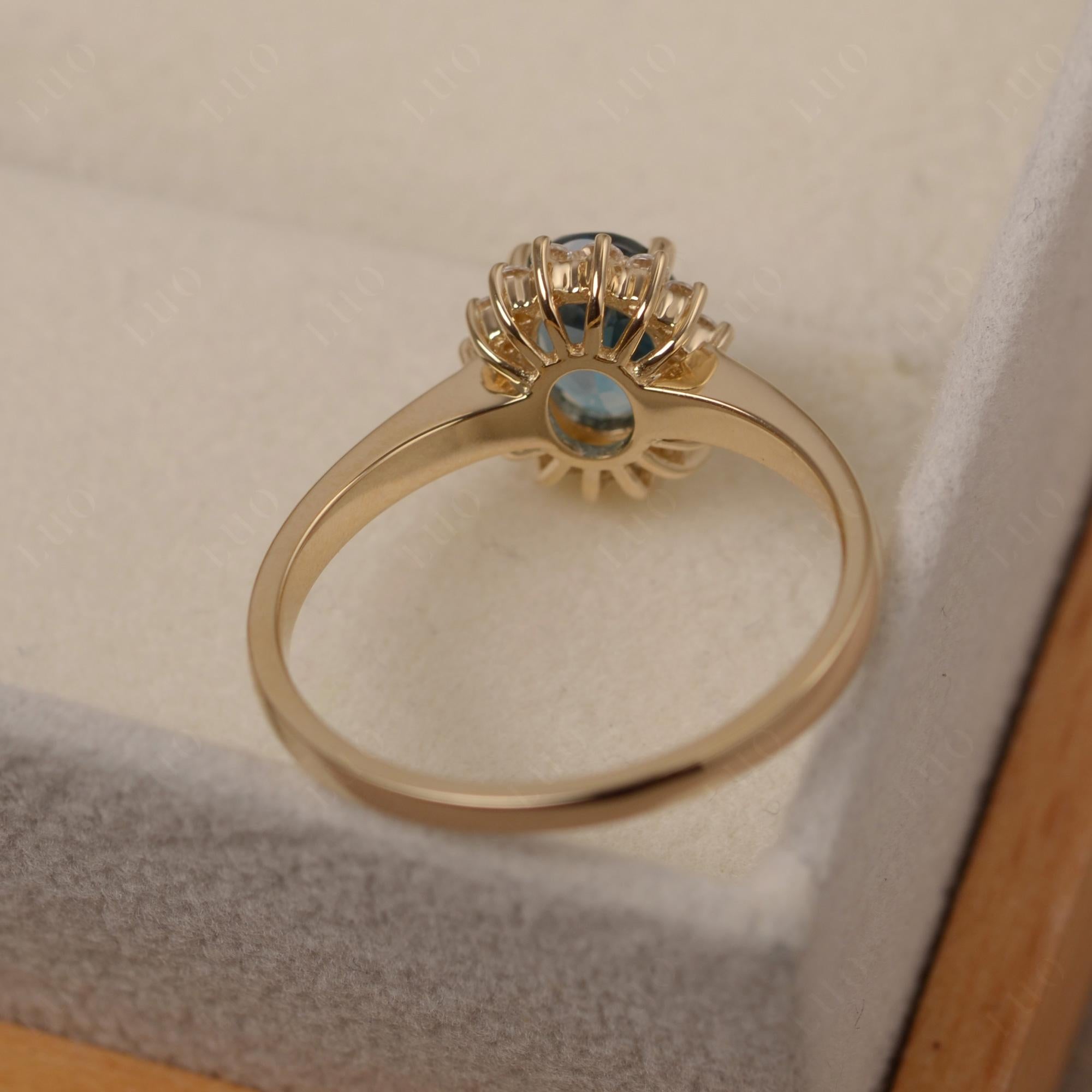 London Blue Topaz Oval Sunburst Engagement Ring | LUO Jewelry