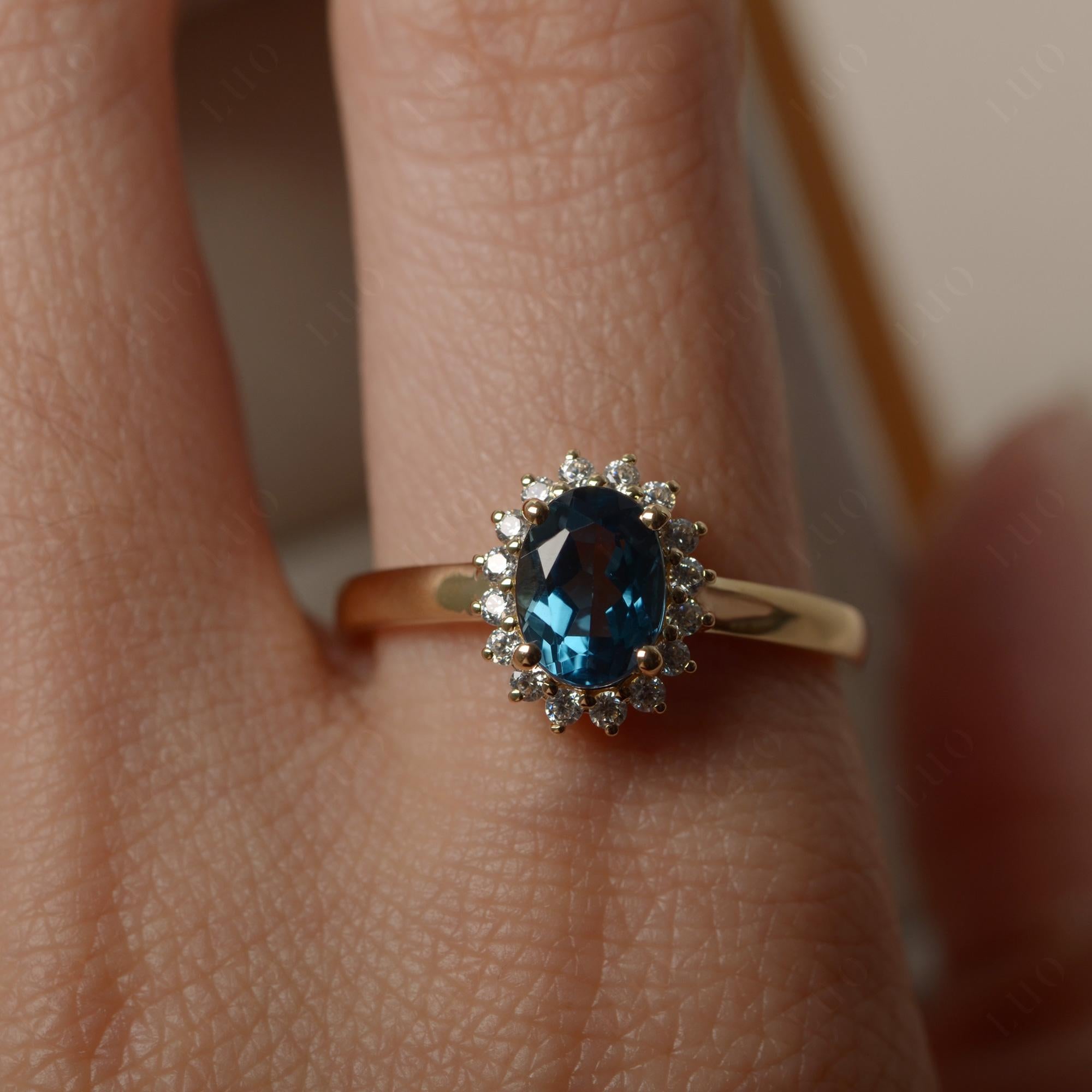 London Blue Topaz Oval Sunburst Engagement Ring | LUO Jewelry