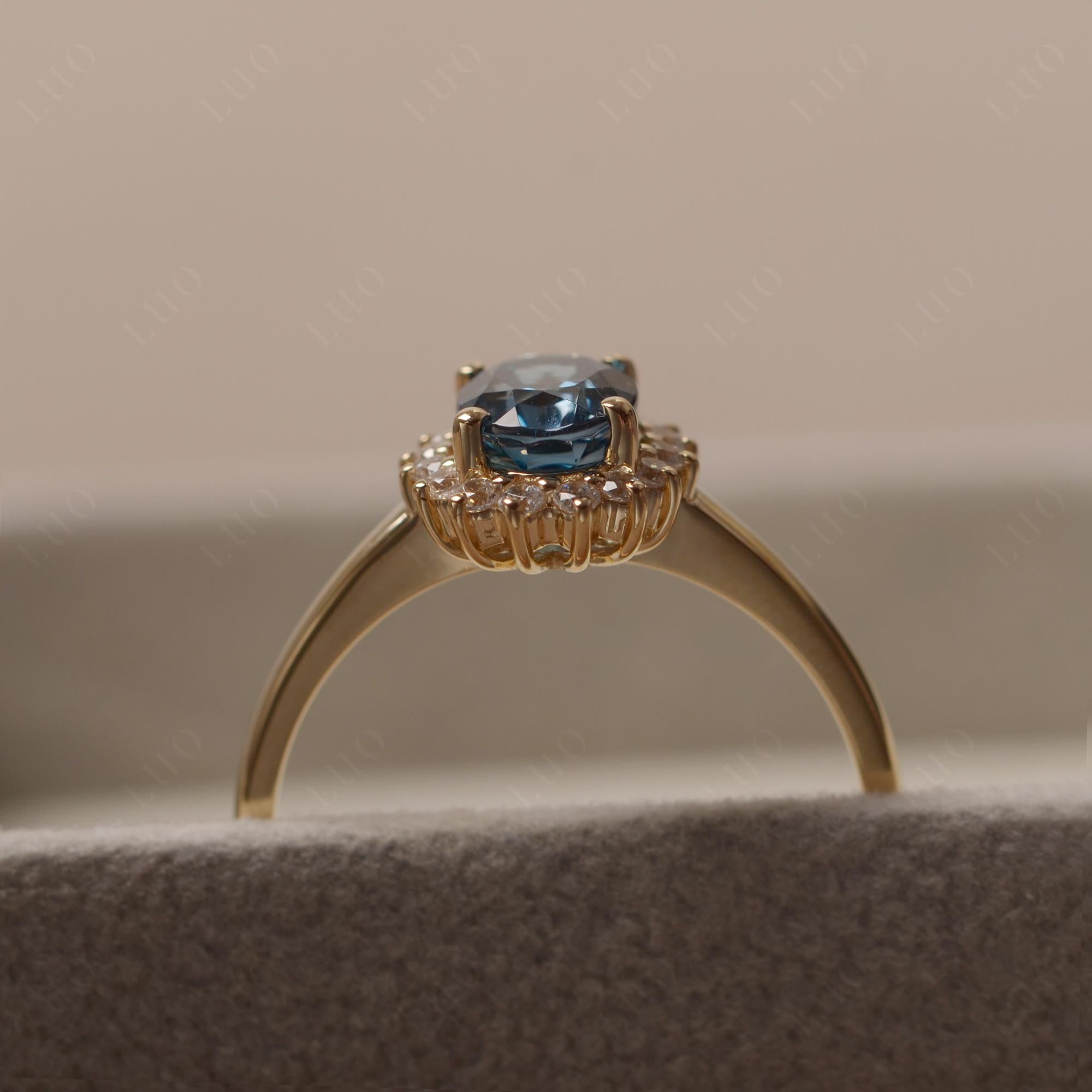 London Blue Topaz Oval Sunburst Engagement Ring | LUO Jewelry