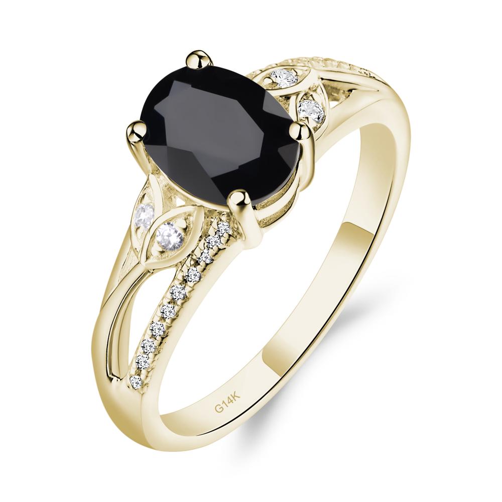 Oval Cut Black Spinel Ring - LUO Jewelry #metal_14k yellow gold