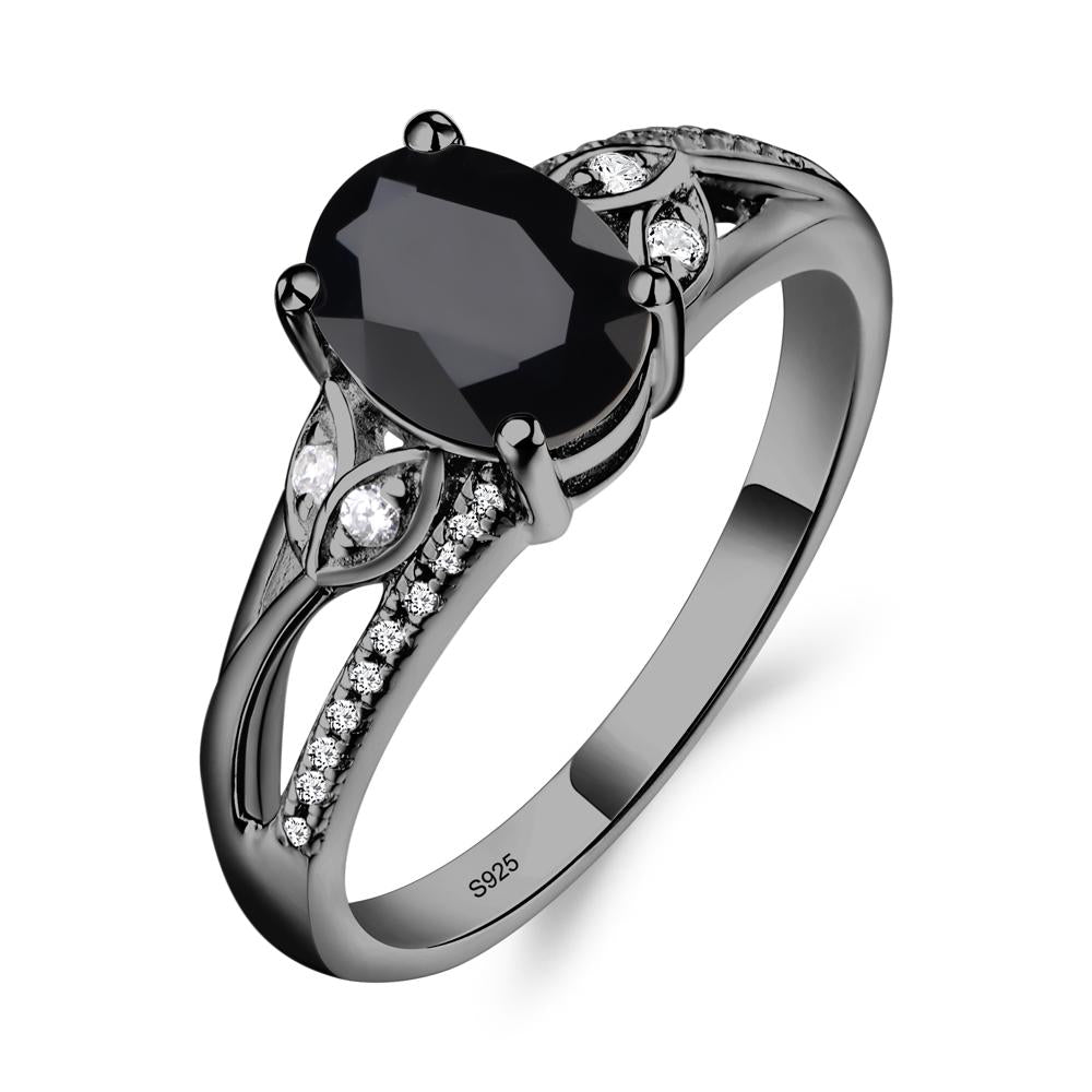 Oval Cut Black Spinel Ring - LUO Jewelry #metal_black finish sterling silver