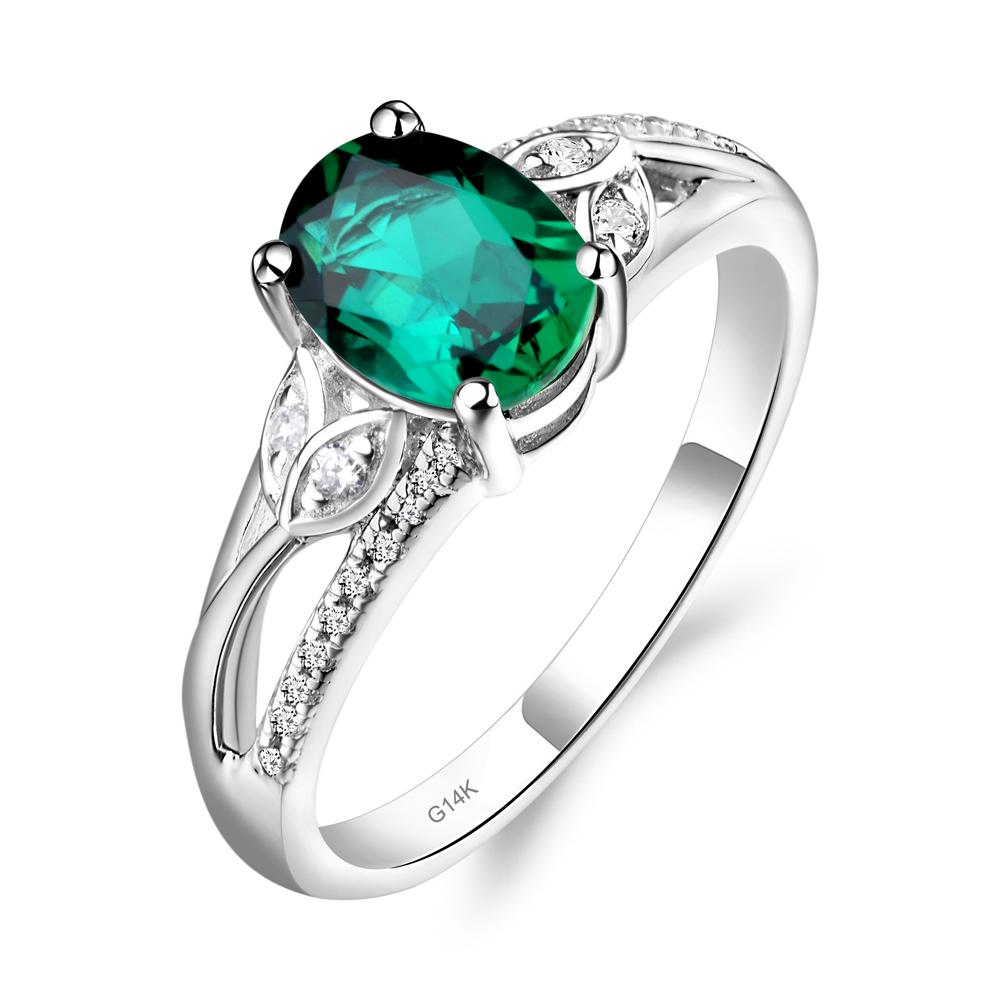 Oval Cut Emerald Ring - LUO Jewelry #metal_14k white gold