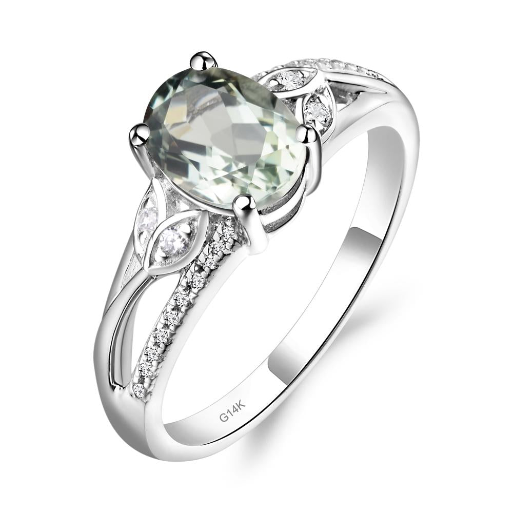 Oval Cut Green Amethyst Ring - LUO Jewelry #metal_14k white gold