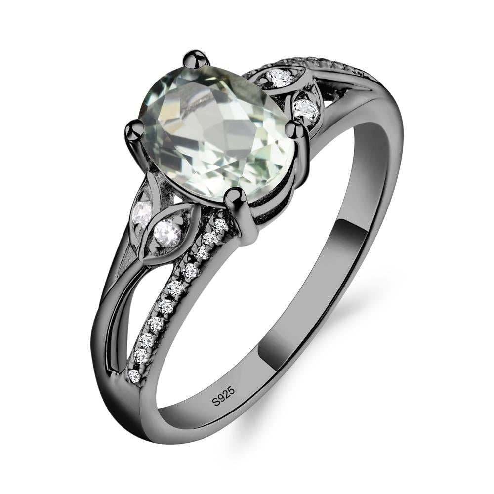 Oval Cut Green Amethyst Ring - LUO Jewelry #metal_black finish sterling silver