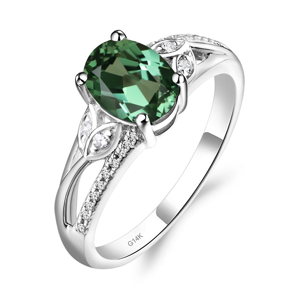 Oval Cut Green Sapphire Ring - LUO Jewelry #metal_14k white gold