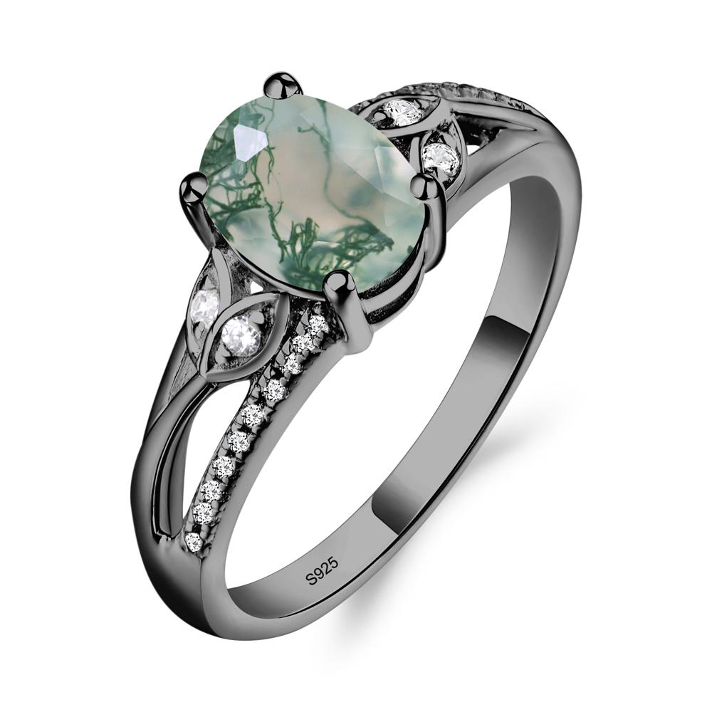 Oval Cut Moss Agate Ring - LUO Jewelry #metal_black finish sterling silver