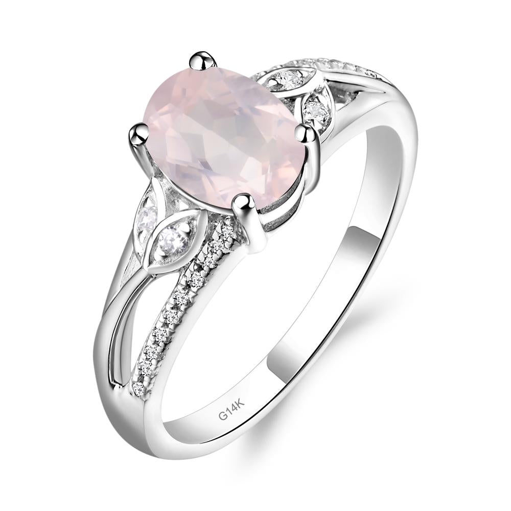 Oval Cut Rose Quartz Ring - LUO Jewelry #metal_14k white gold