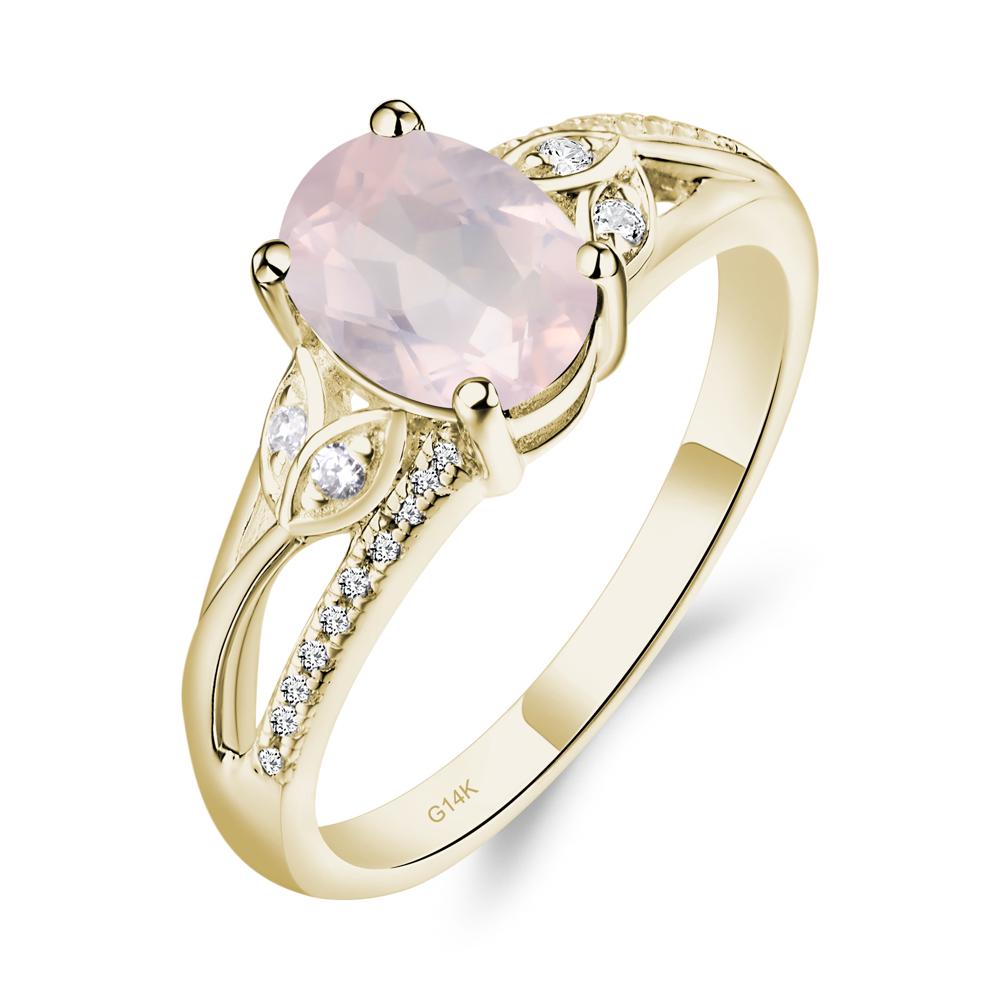 Oval Cut Rose Quartz Ring - LUO Jewelry #metal_14k yellow gold