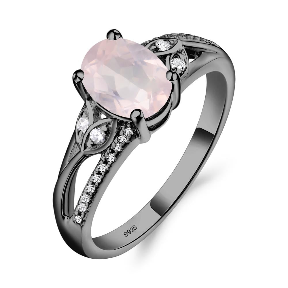 Oval Cut Rose Quartz Ring - LUO Jewelry #metal_black finish sterling silver