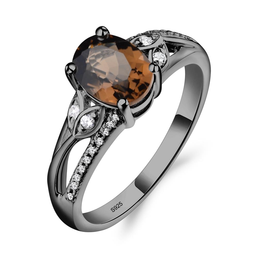 Oval Cut Smoky Quartz Ring - LUO Jewelry #metal_black finish sterling silver