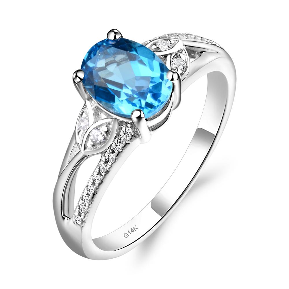 Oval Cut Swiss Blue Topaz Ring - LUO Jewelry #metal_14k white gold