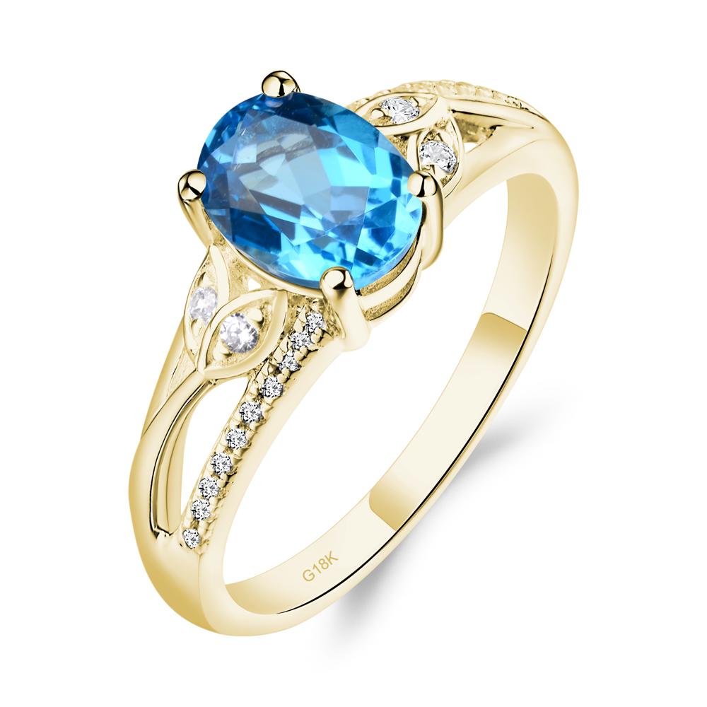 Oval Cut Swiss Blue Topaz Ring - LUO Jewelry #metal_18k yellow gold