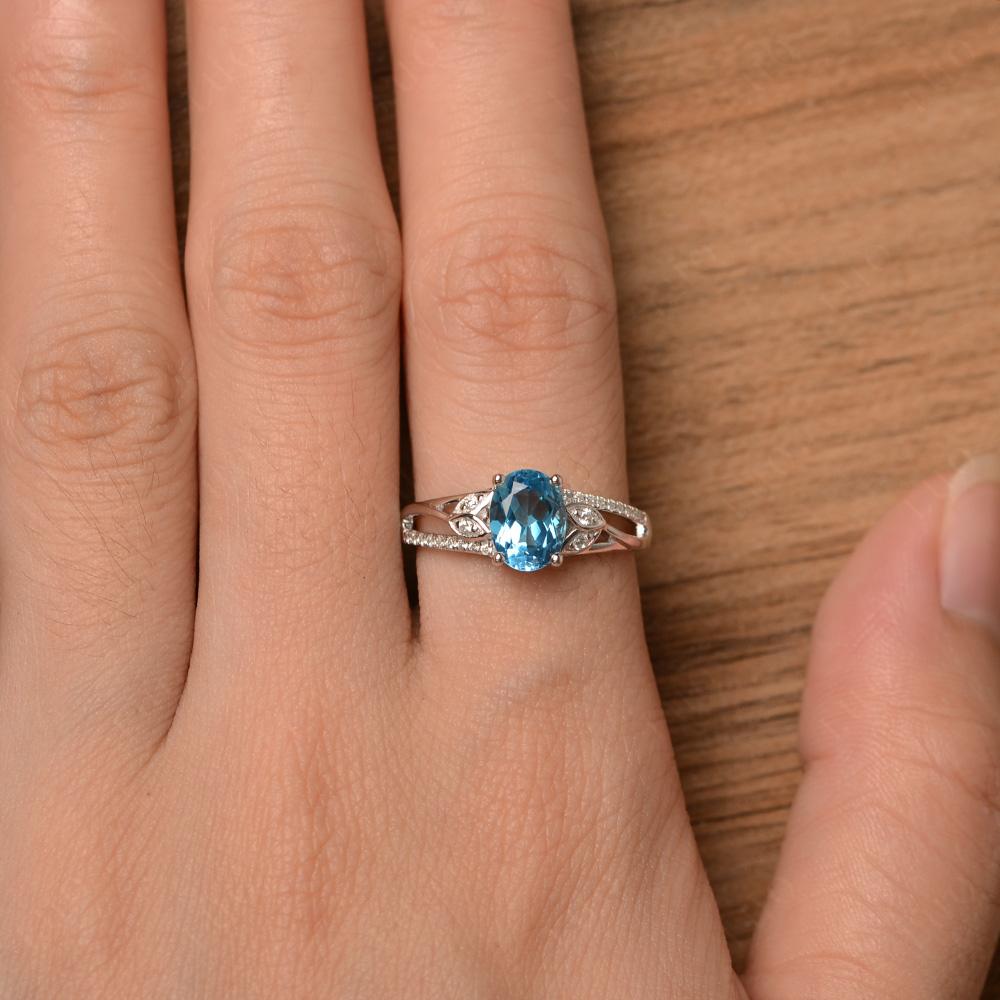 Oval Cut Swiss Blue Topaz Ring - LUO Jewelry 