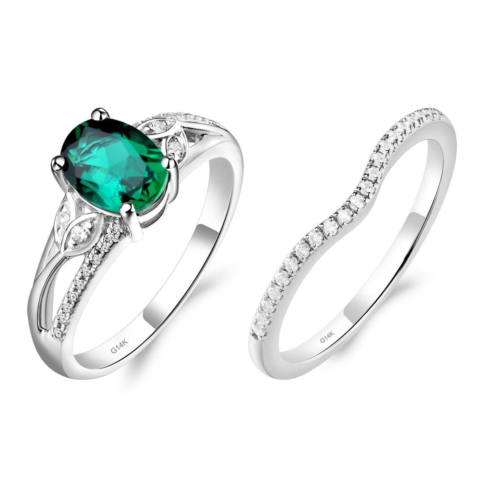 Oval Cut Emerald Ring - LUO Jewelry #metal_14k white gold