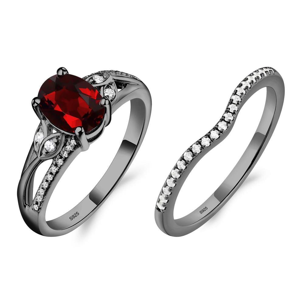 Oval Cut Garnet Ring - LUO Jewelry #metal_black finish sterling silver