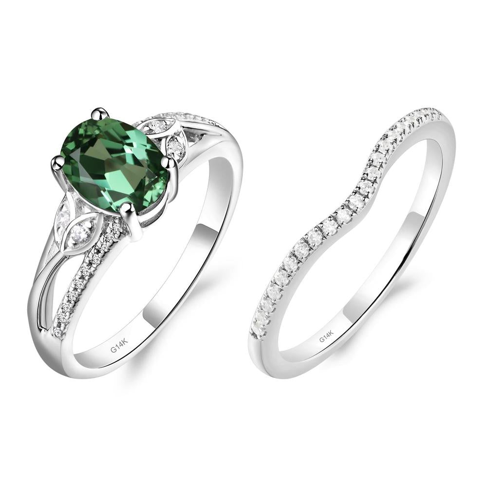 Oval Cut Green Sapphire Ring - LUO Jewelry #metal_14k white gold