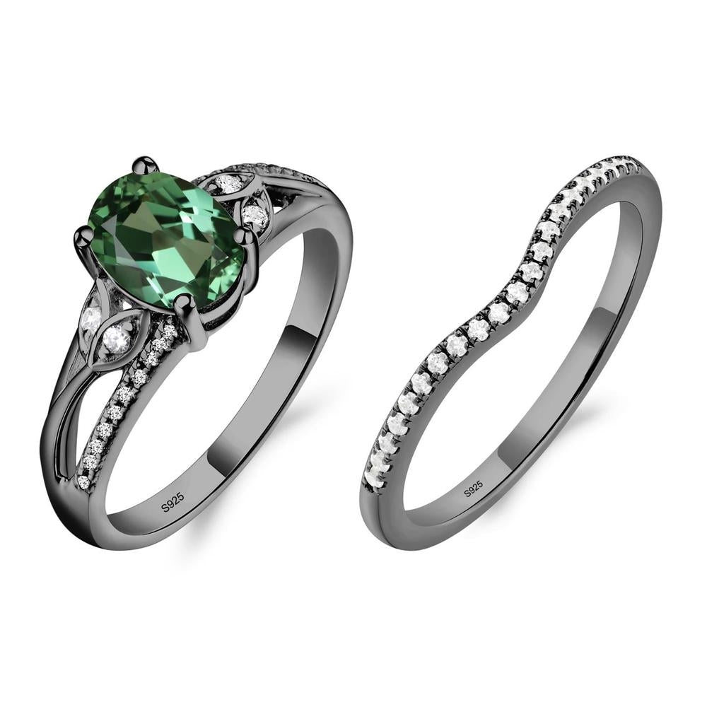 Oval Cut Green Sapphire Ring - LUO Jewelry #metal_black finish sterling silver