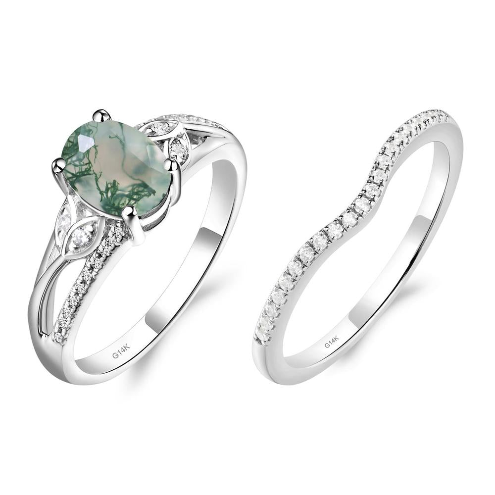 Oval Cut Moss Agate Ring - LUO Jewelry #metal_14k white gold