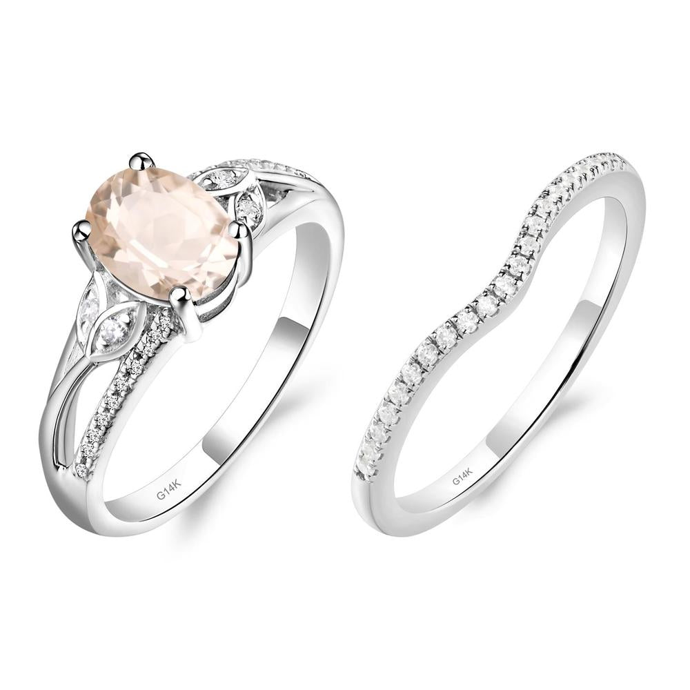 Oval Cut Morganite Ring - LUO Jewelry #metal_14k white gold