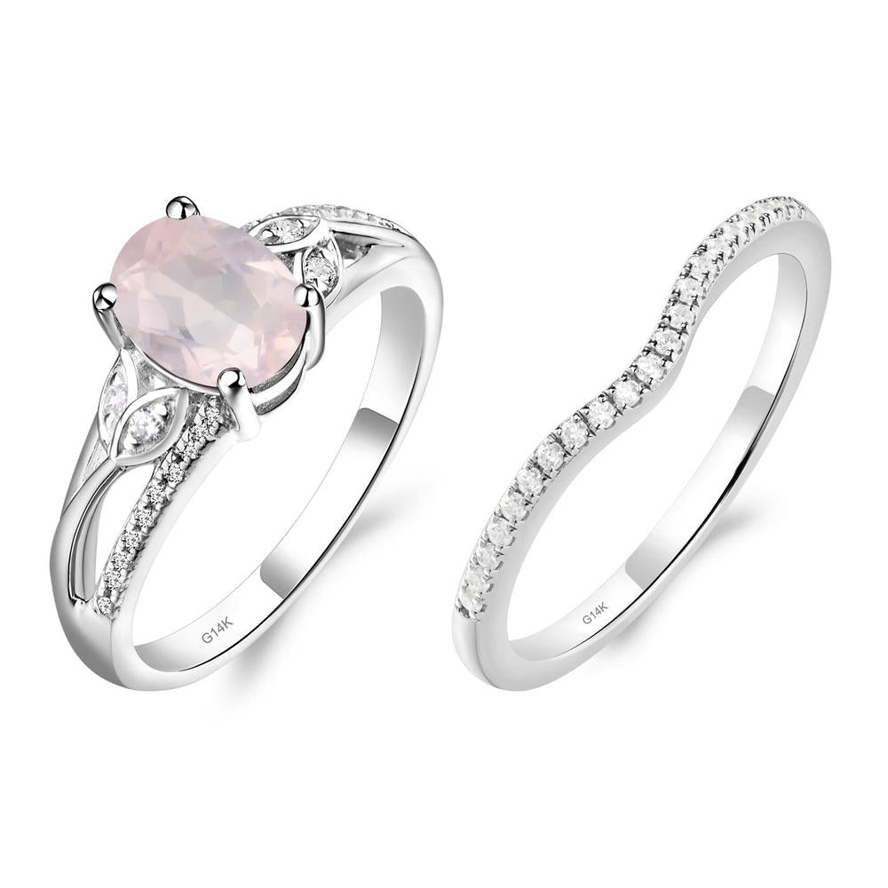 Oval Cut Rose Quartz Ring - LUO Jewelry #metal_14k white gold