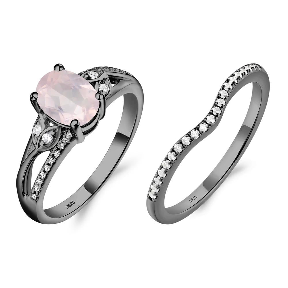 Oval Cut Rose Quartz Ring - LUO Jewelry #metal_black finish sterling silver