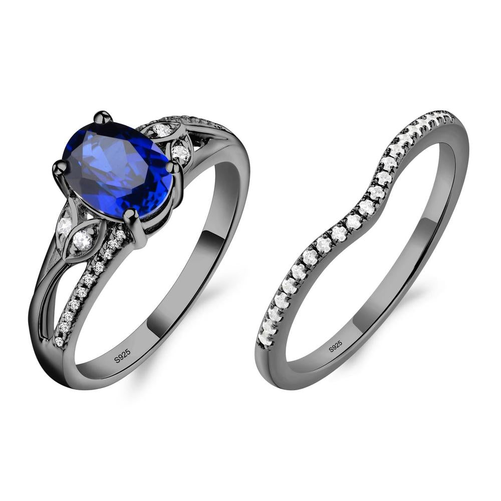 Oval Cut Sapphire Ring - LUO Jewelry #metal_black finish sterling silver