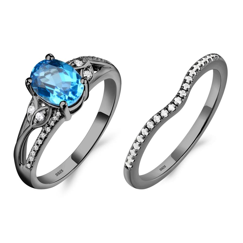 Oval Cut Swiss Blue Topaz Ring - LUO Jewelry #metal_black finish sterling silver