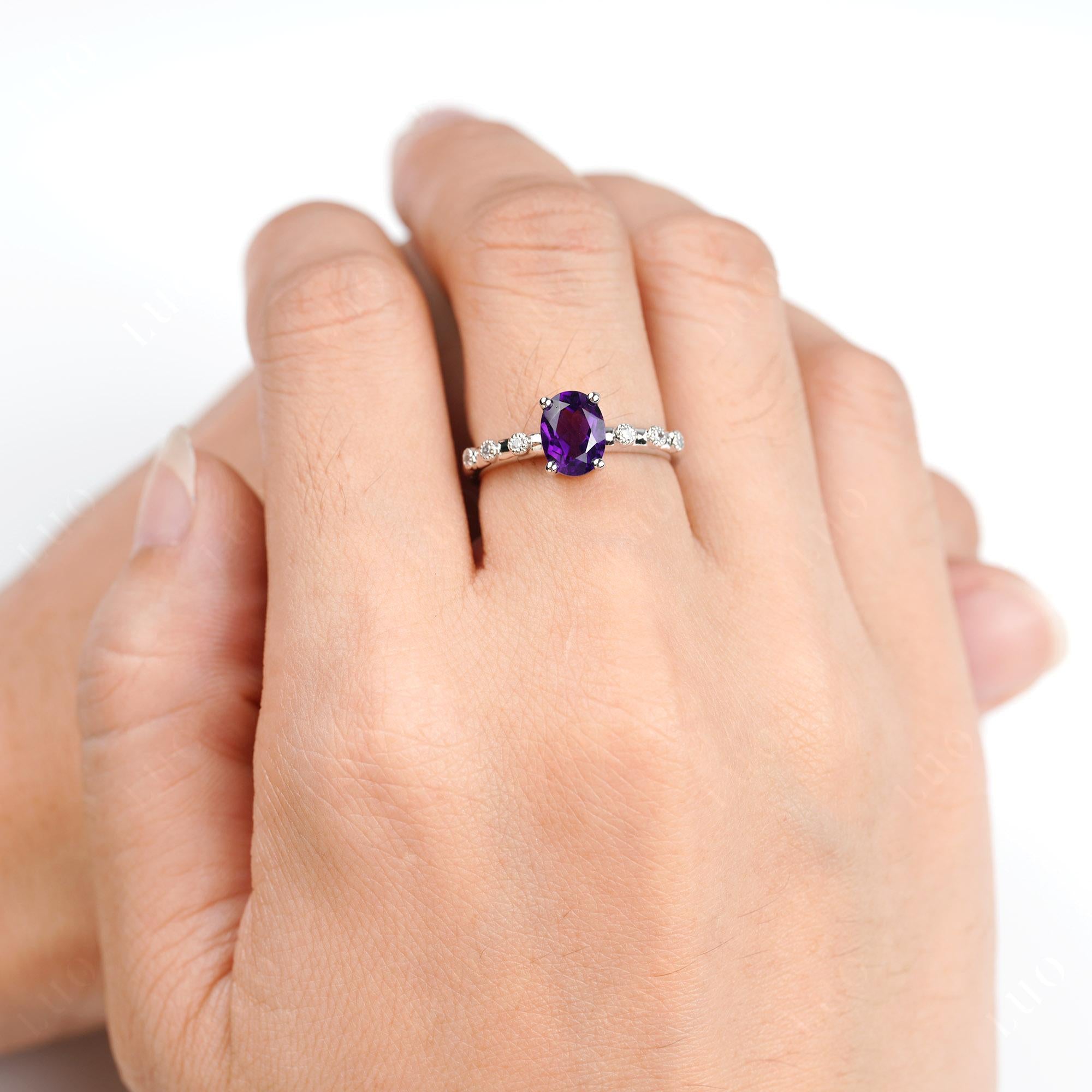 Antique Oval Cut Amethyst Ring - LUO Jewelry 