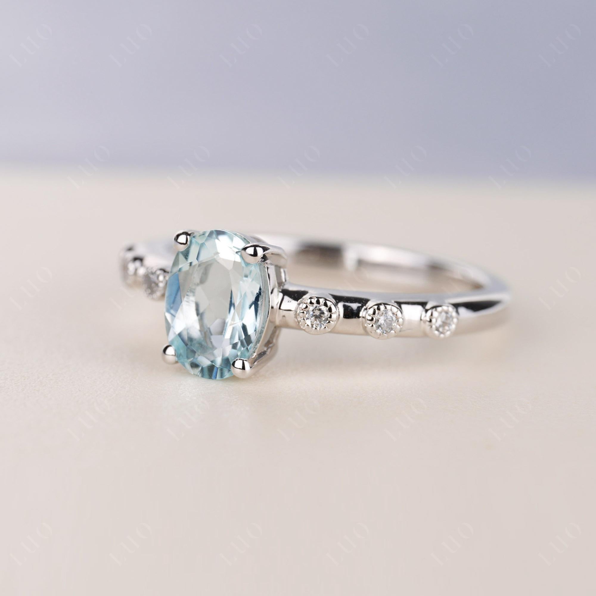 Antique Oval Cut Aquamarine Ring - LUO Jewelry 