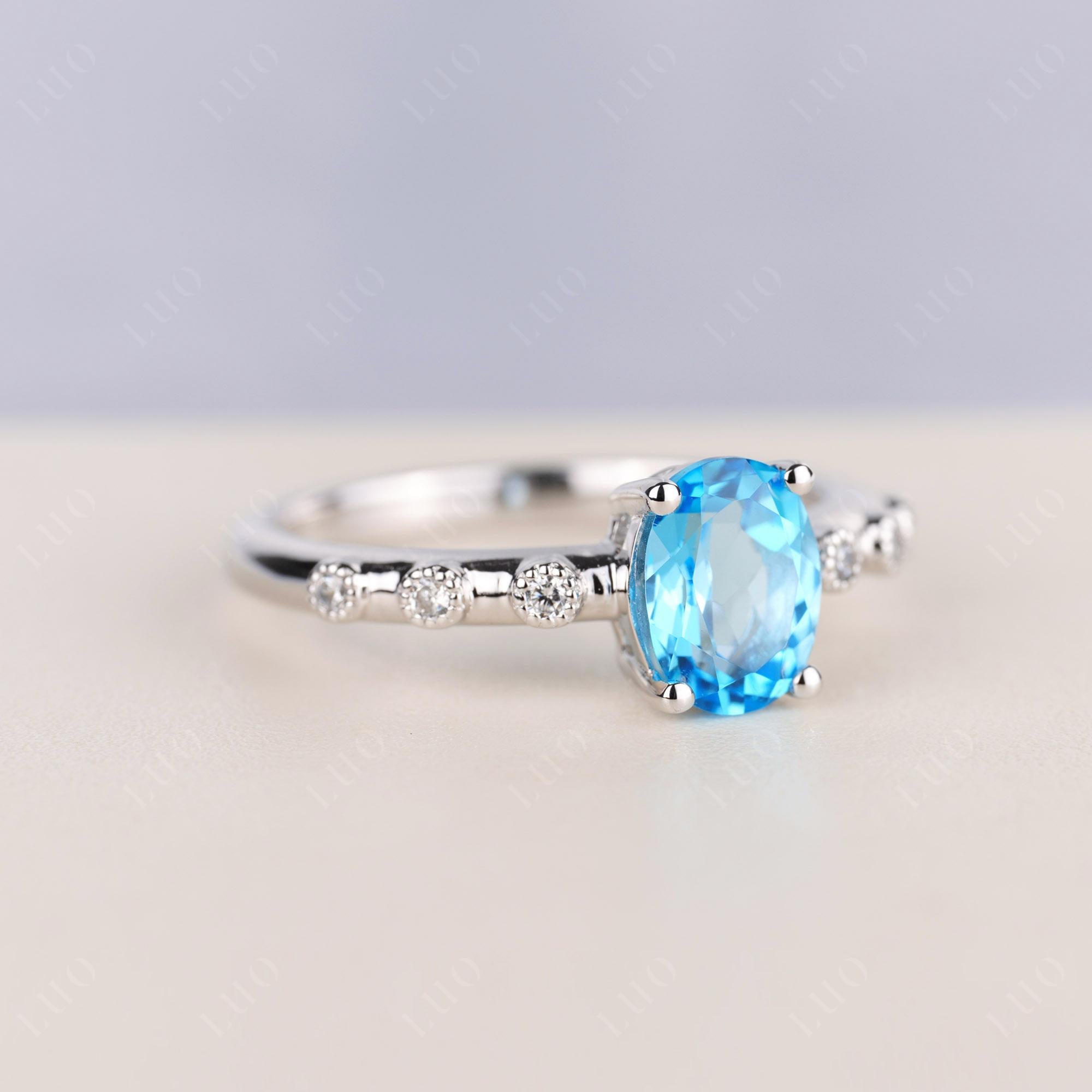 Antique Oval Cut Swiss Blue Topaz Ring - LUO Jewelry 