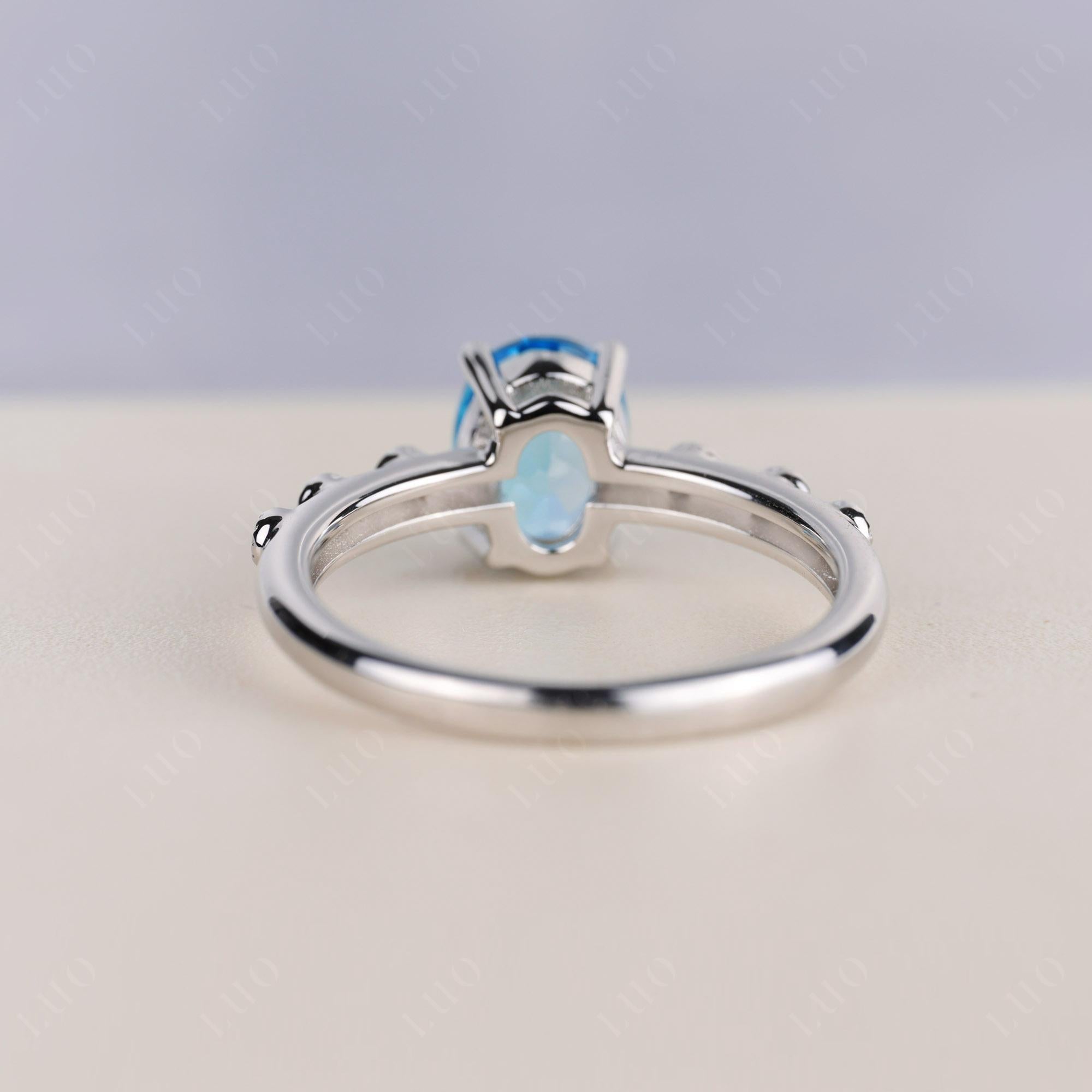 Antique Oval Cut Swiss Blue Topaz Ring - LUO Jewelry 