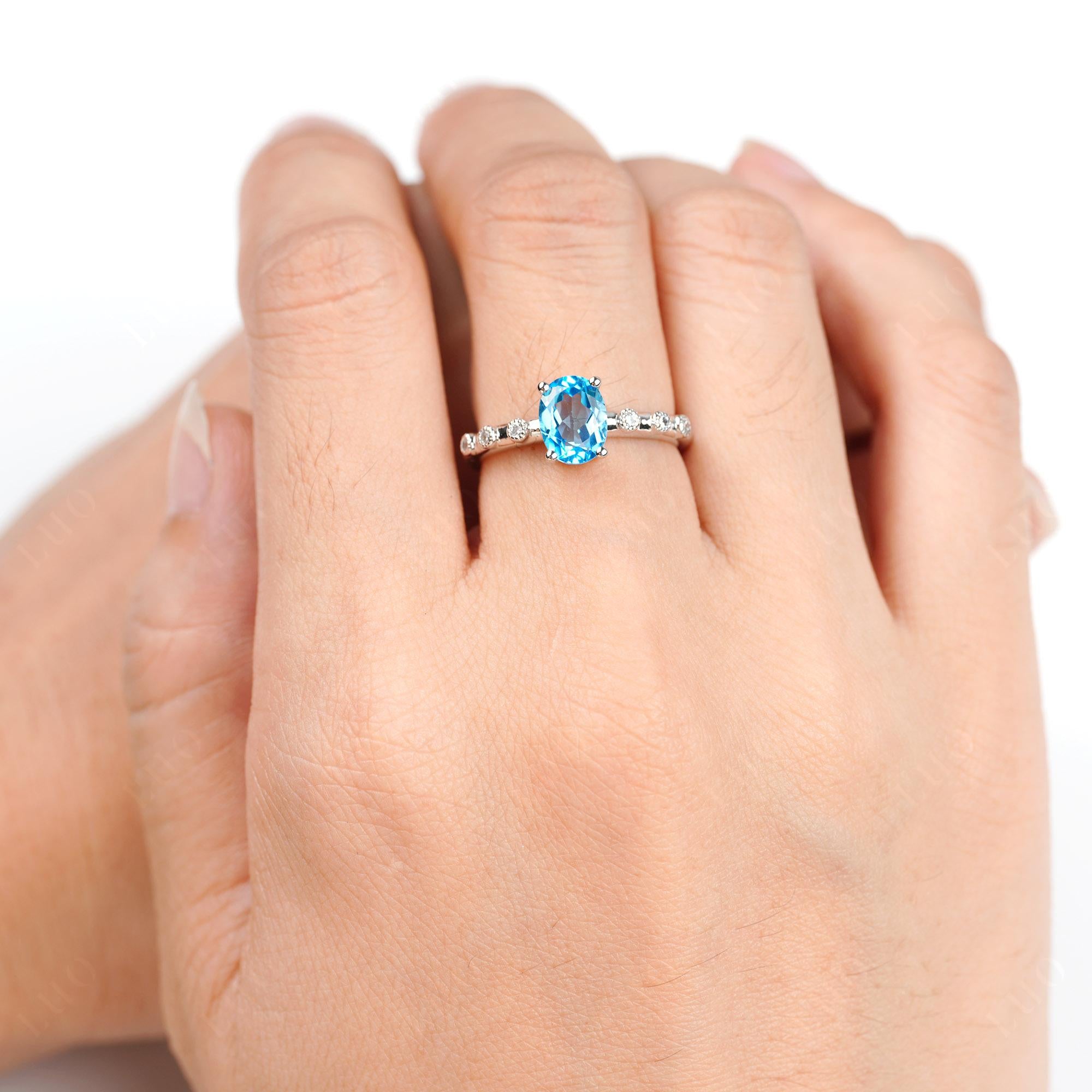 Antique Oval Cut Swiss Blue Topaz Ring - LUO Jewelry 