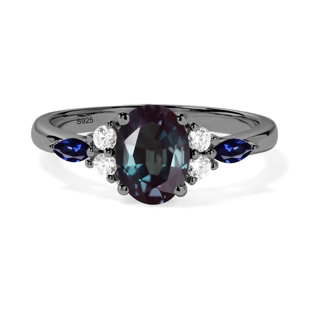 Simple Oval Alexandrite Engagement Ring - LUO Jewelry #metal_black finish sterling silver