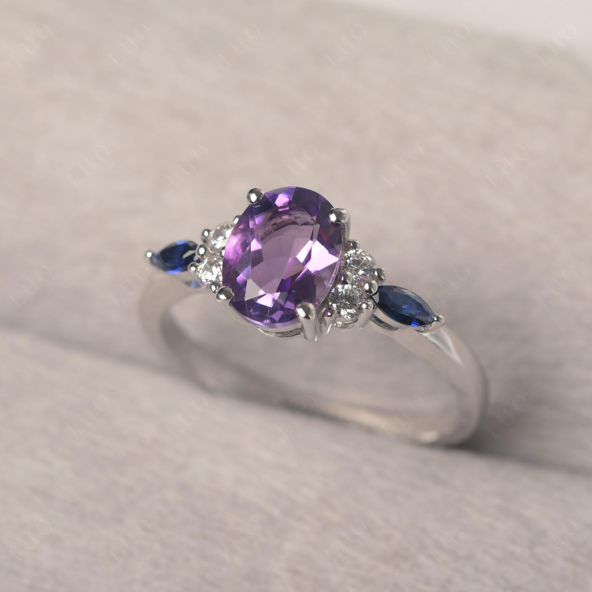 Simple Oval Amethyst Engagement Ring - LUO Jewelry 