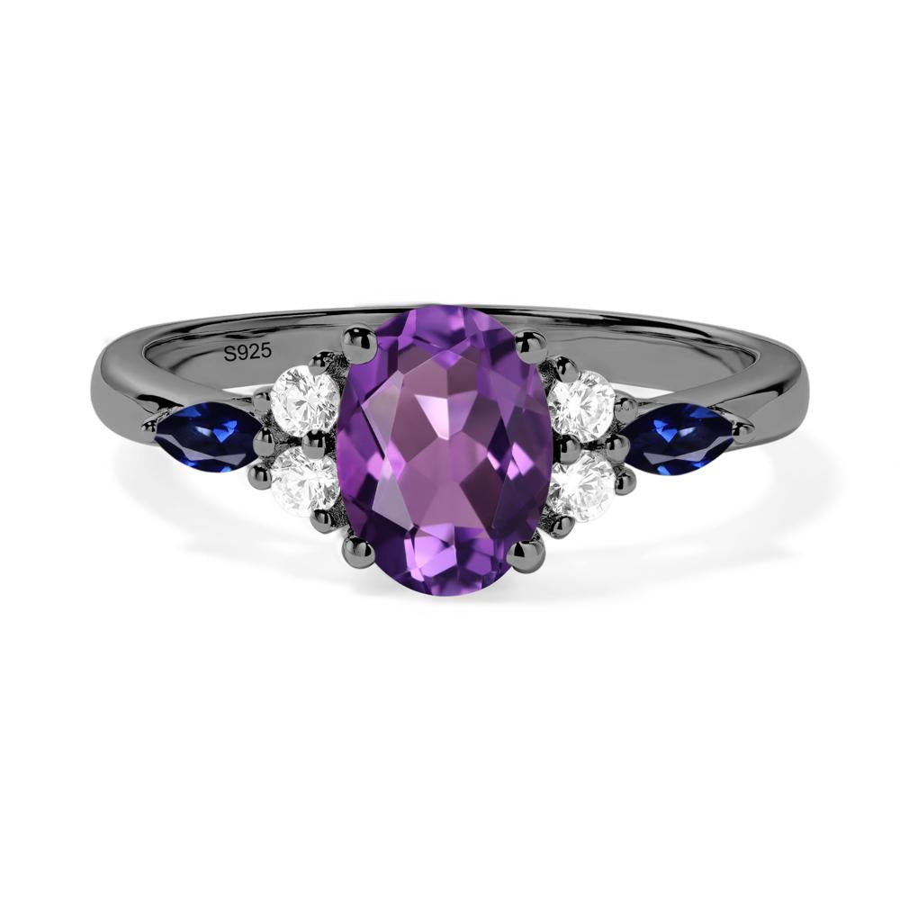 Simple Oval Amethyst Engagement Ring - LUO Jewelry #metal_black finish sterling silver