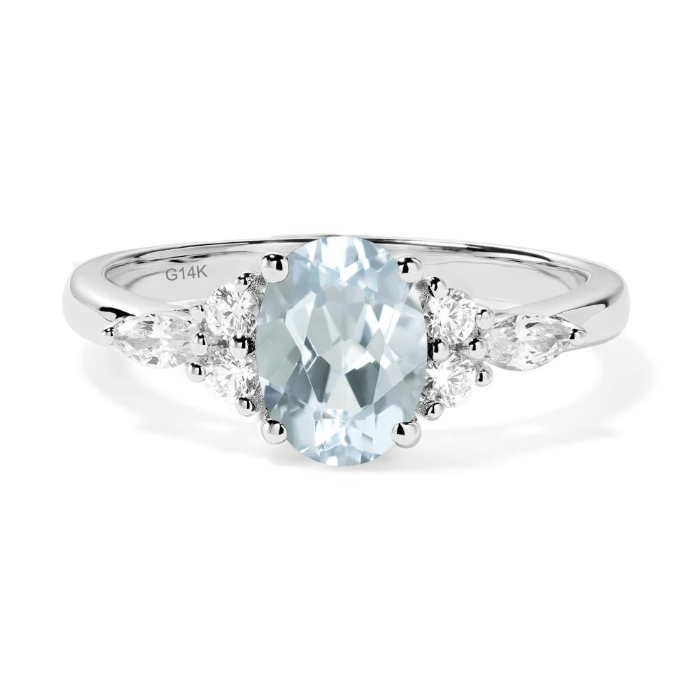 Simple Oval Aquamarine Engagement Ring - LUO Jewelry #metal_14k white gold