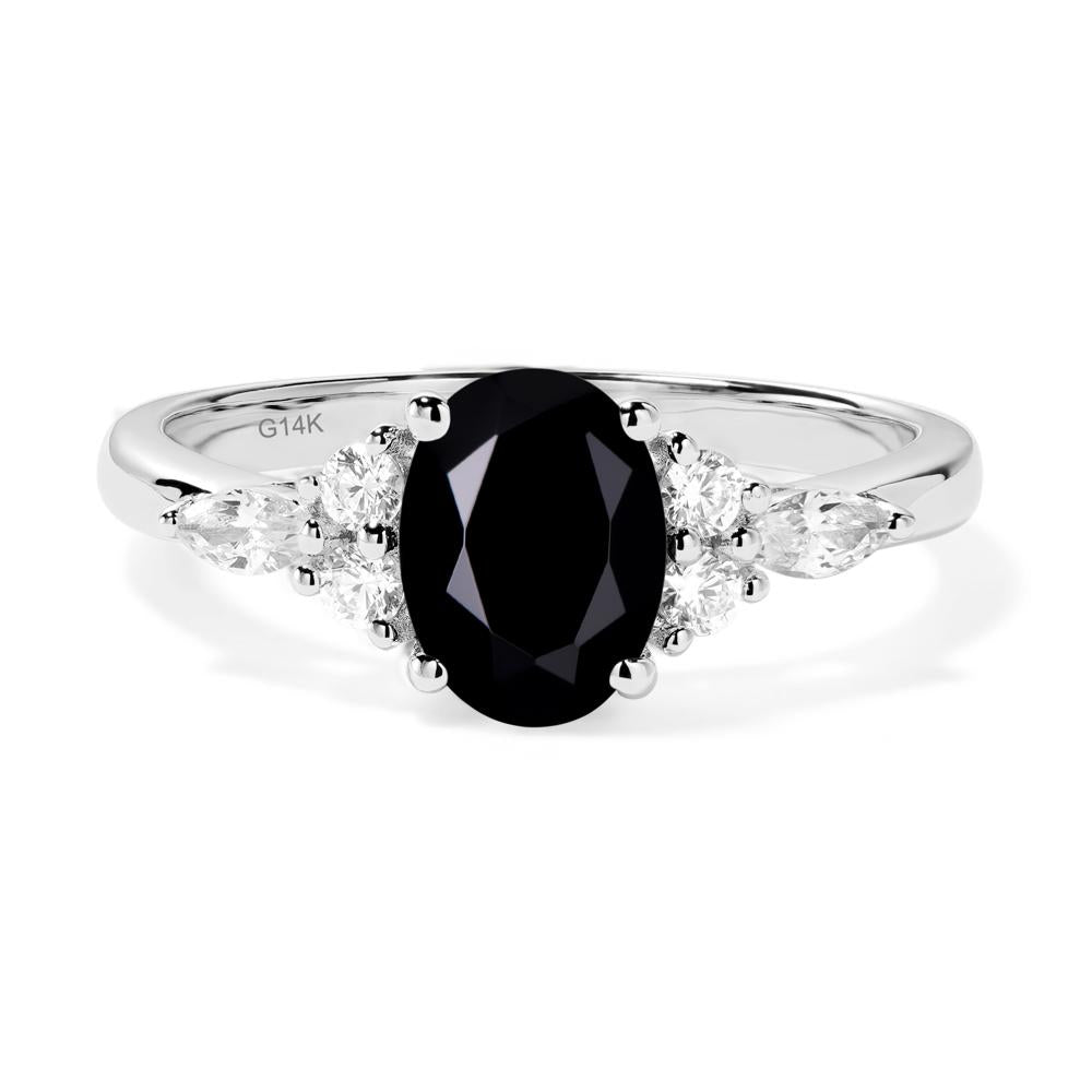 Simple Oval Black Spinel Engagement Ring - LUO Jewelry #metal_14k white gold