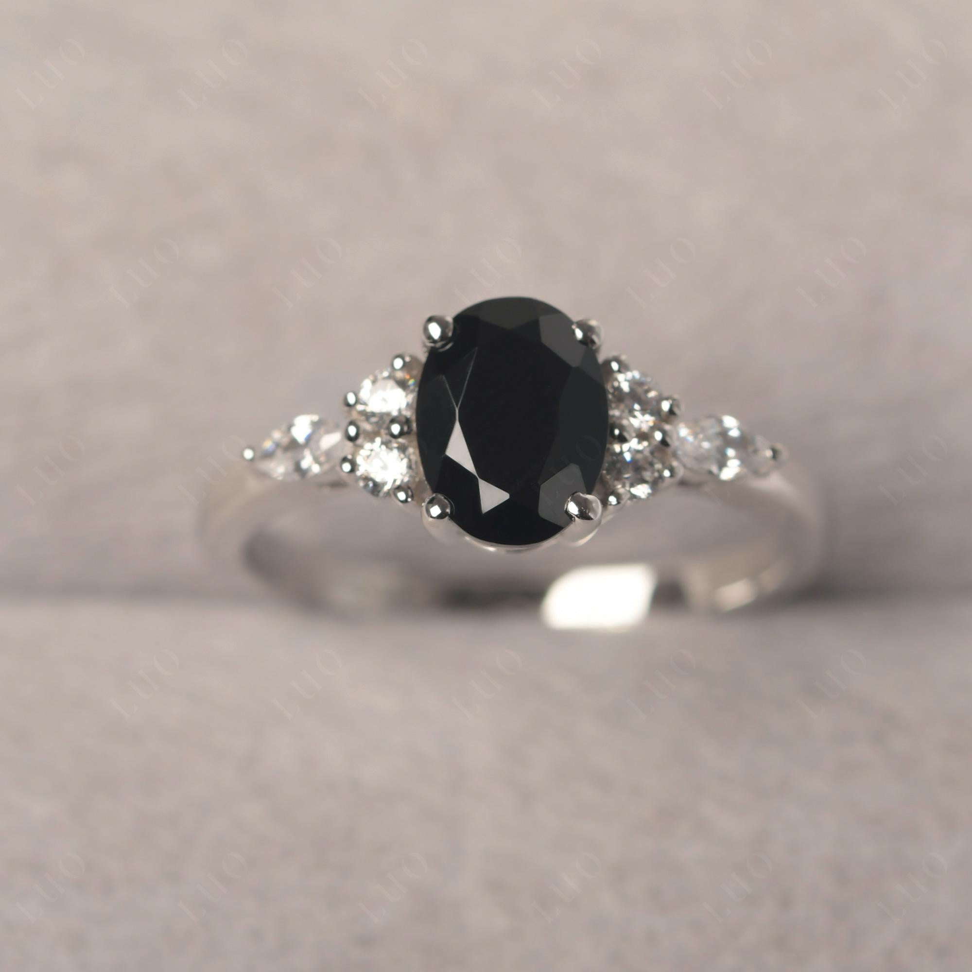 Simple Oval Black Spinel Engagement Ring - LUO Jewelry 