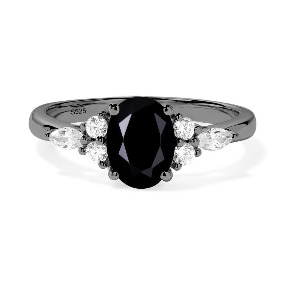 Simple Oval Black Spinel Engagement Ring - LUO Jewelry #metal_black finish sterling silver