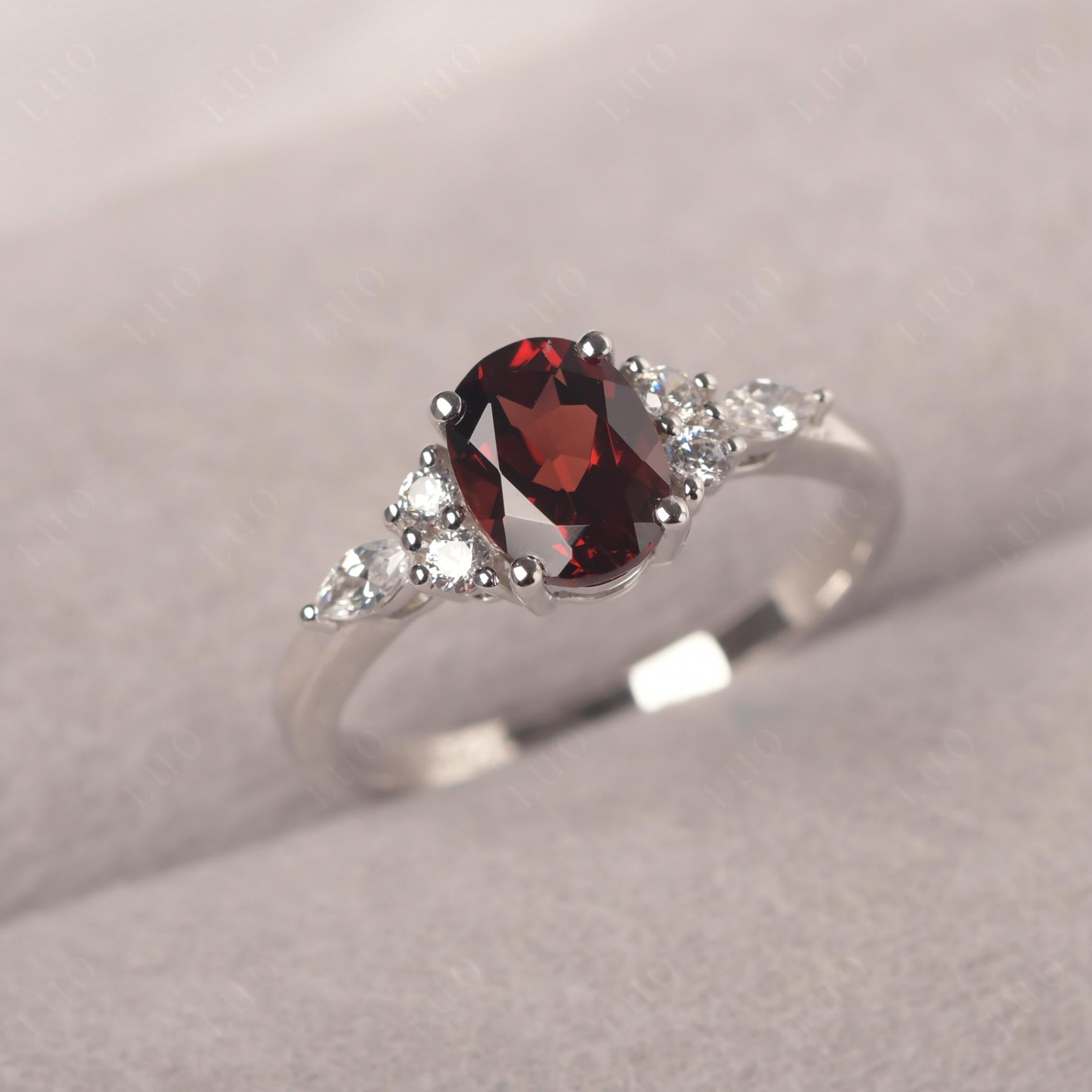 Simple Oval Garnet Engagement Ring - LUO Jewelry 