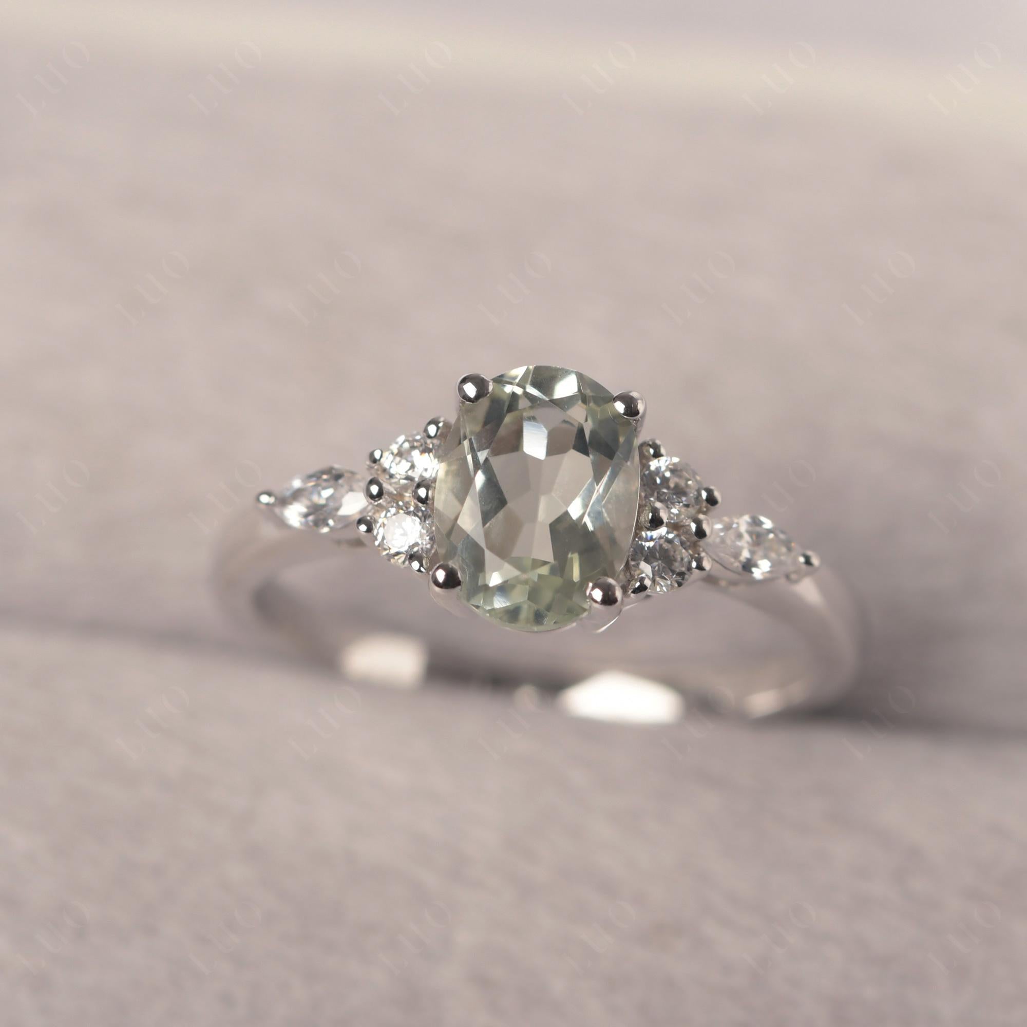 Simple Oval Green Amethyst Engagement Ring - LUO Jewelry 