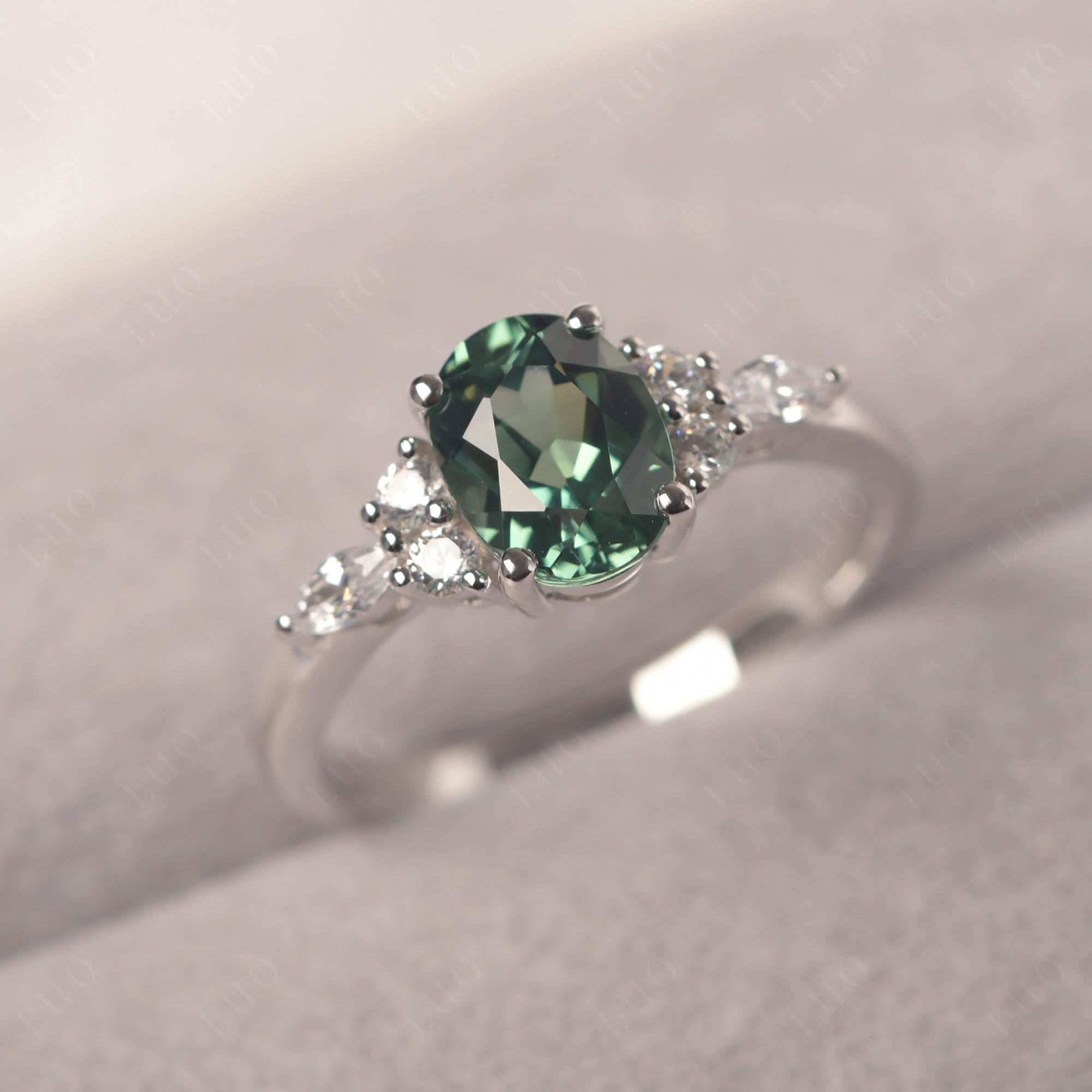 Simple Oval Green Sapphire Engagement Ring - LUO Jewelry 