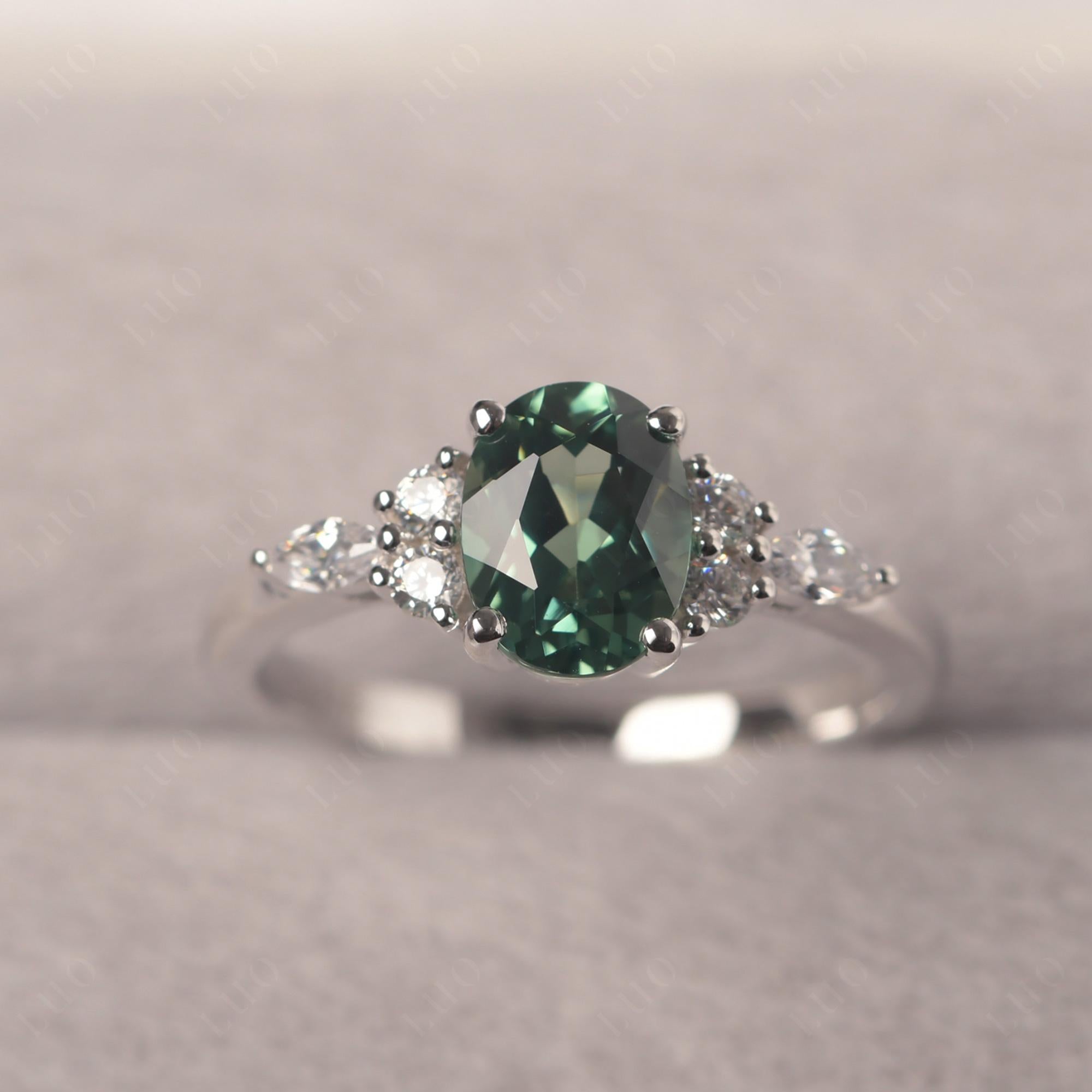 Simple Oval Green Sapphire Engagement Ring - LUO Jewelry 