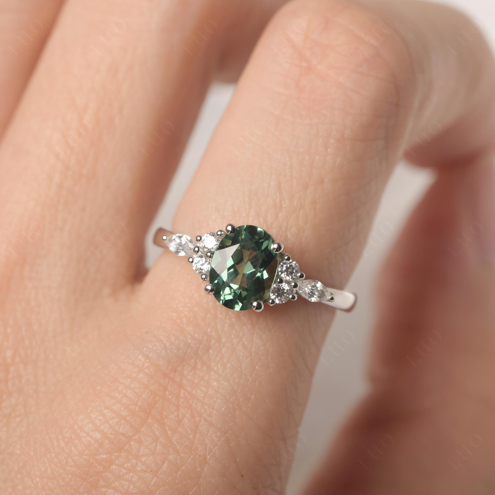 Simple Oval Green Sapphire Engagement Ring - LUO Jewelry 