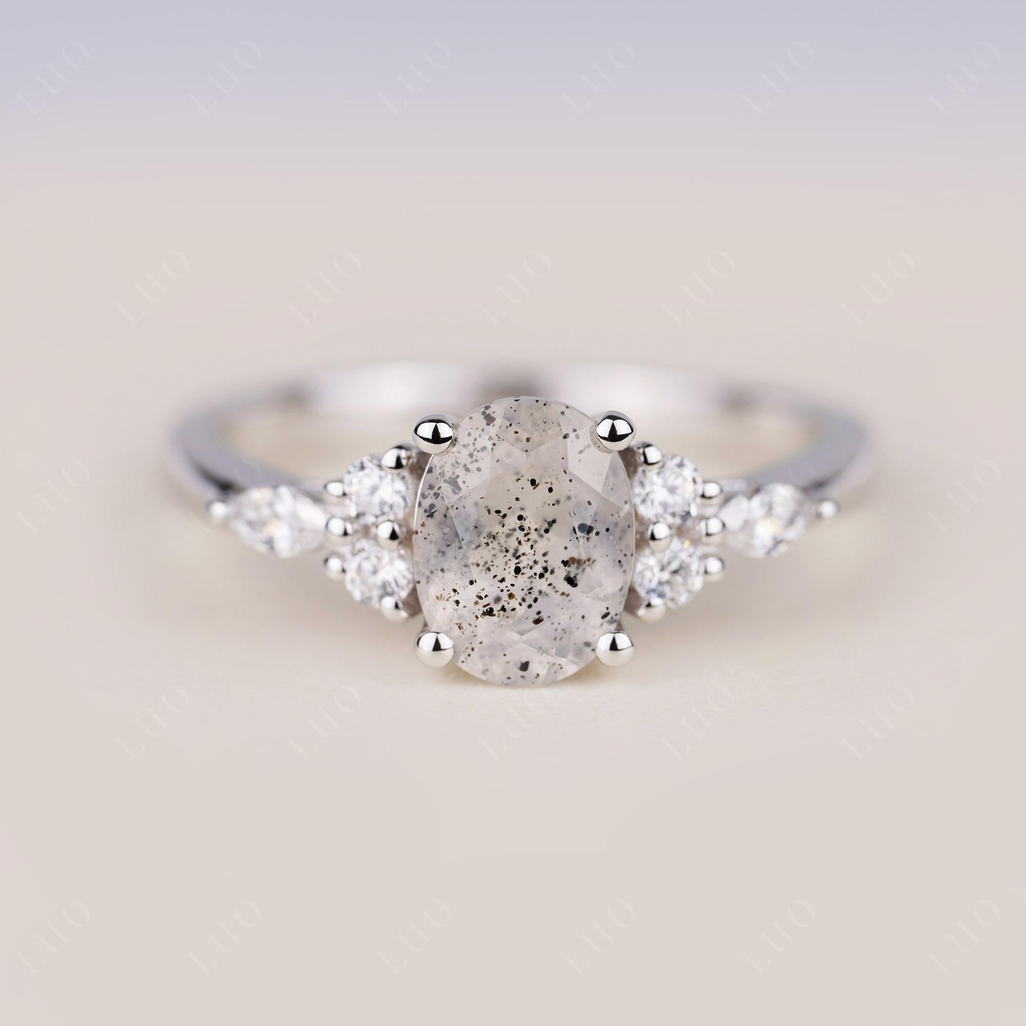 Simple Oval Herkimer Diamond Engagement Ring - LUO Jewelry 