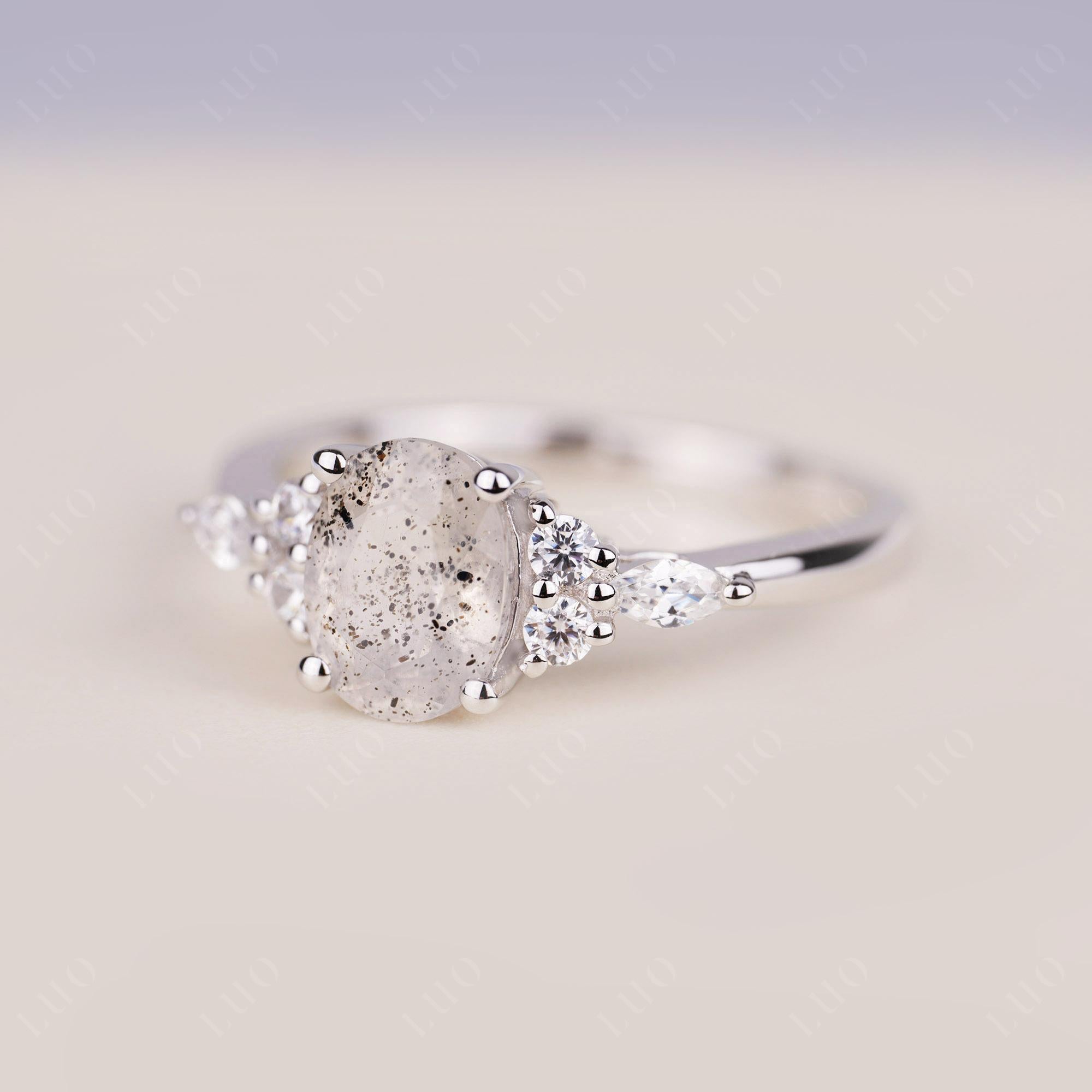 Simple Oval Herkimer Diamond Engagement Ring - LUO Jewelry 