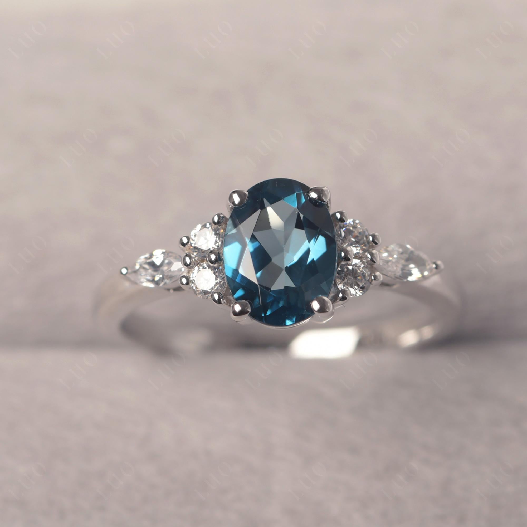 Simple Oval London Blue Topaz Engagement Ring - LUO Jewelry 