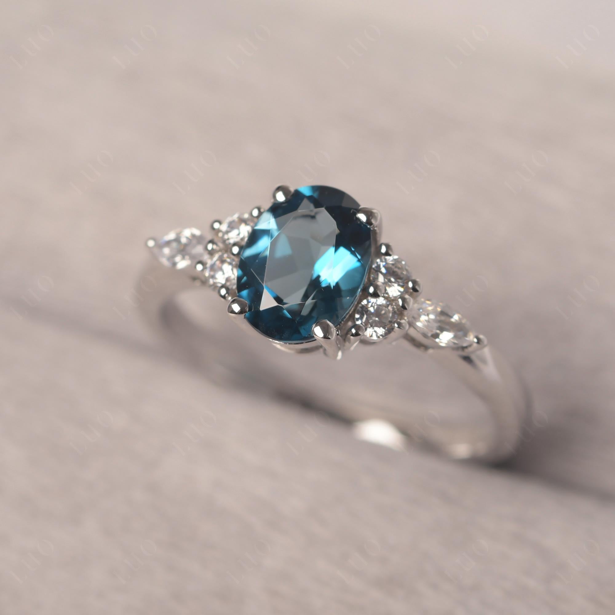 Simple Oval London Blue Topaz Engagement Ring - LUO Jewelry 