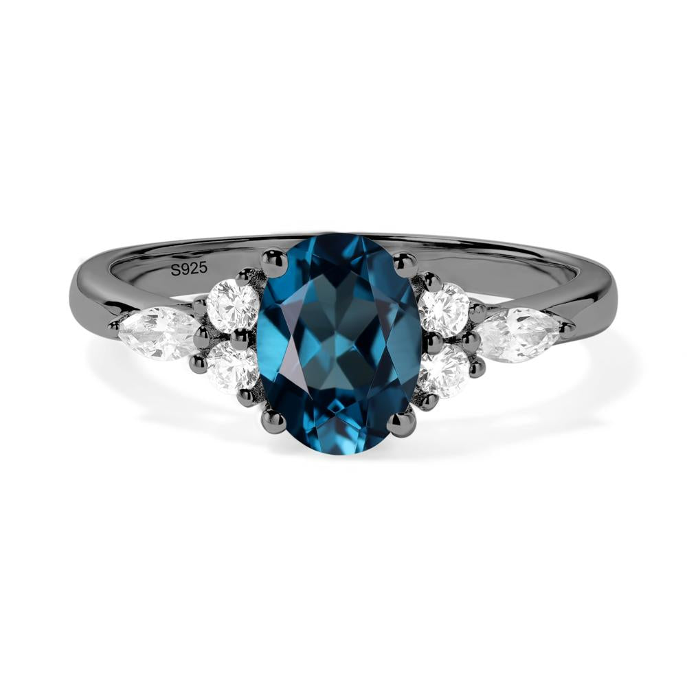 Simple Oval London Blue Topaz Engagement Ring - LUO Jewelry #metal_black finish sterling silver