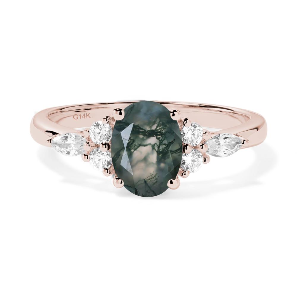 Simple Oval Moss Agate Engagement Ring - LUO Jewelry #metal_14k rose gold